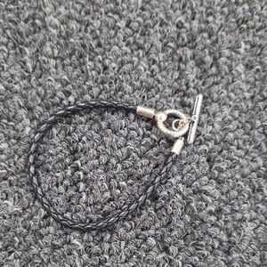 Authentic Pandora Braided Black Leather T-Bar Bracelet